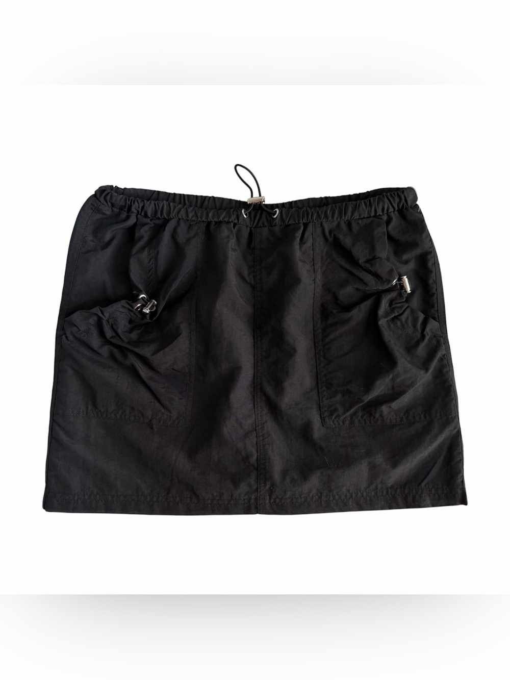 Honey&Sparkle NWT Black Nylon Utility Cargo Mini Skirt Drawstring Waist Size M⁠